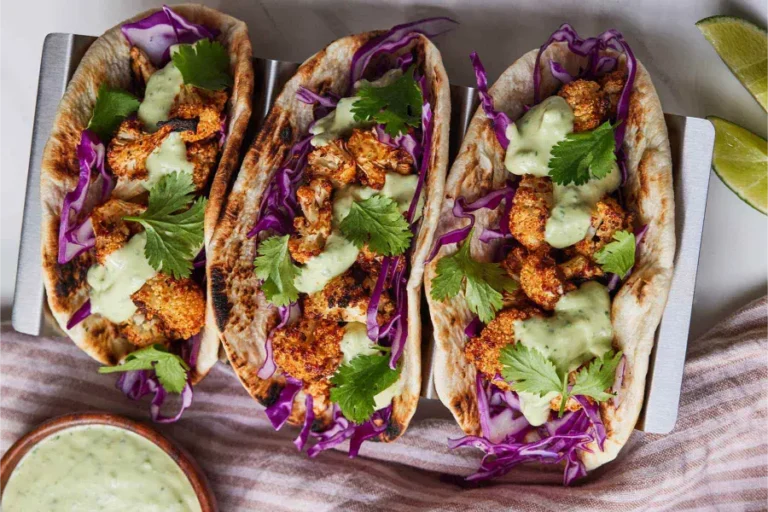 Roasted Cauliflower Tacos with Avocado Lime Sauce